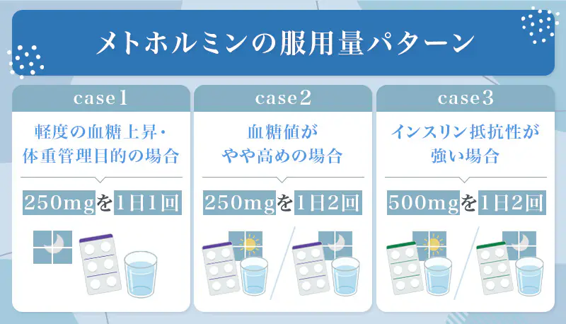メトホルミンの服用量や回数は体質に合わせて主に3パターンから選択する